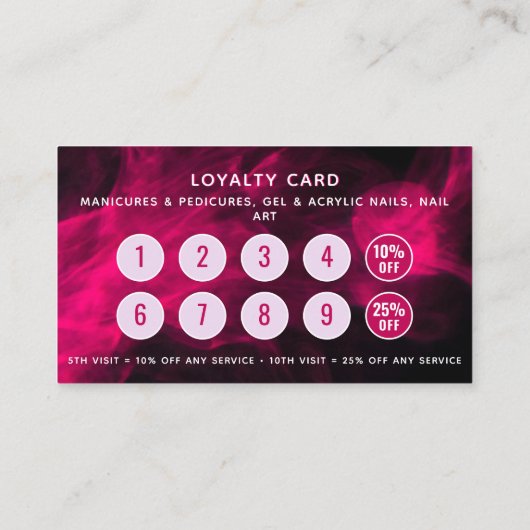 Roze neon en rook Nail Salon Loyalty Kaart Visitekaartje (Achterkant)