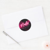 Roze neon en rook salon/technicus ronde sticker (Envelop)