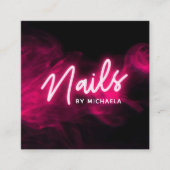 Roze neon en rook salon/technicus vierkante visitekaartje (Voorkant)