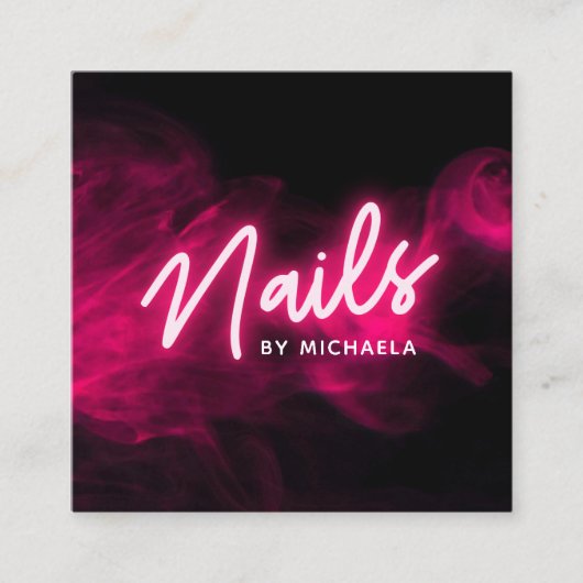 Roze neon en rook salon/technicus vierkante visitekaartje (Voorkant)