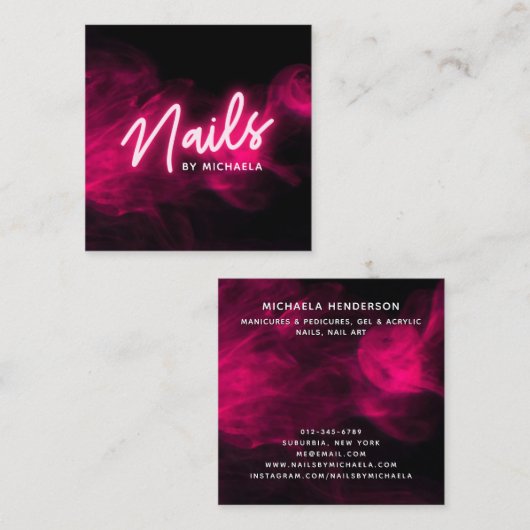 Roze neon en rook salon/technicus vierkante visitekaartje (Voorkant / Achterkant)