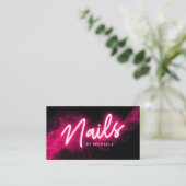 Roze neon en rook salon/technicus visitekaartje (Staand voorkant)