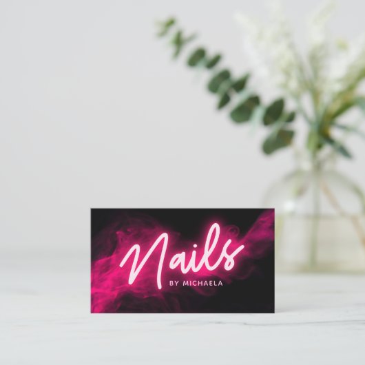 Roze neon en rook salon/technicus visitekaartje (Staand voorkant)