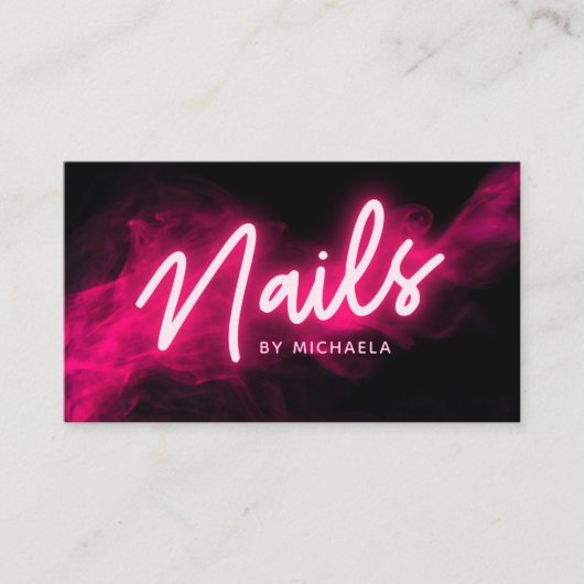 Roze neon en rook salon/technicus visitekaartje (Voorkant)