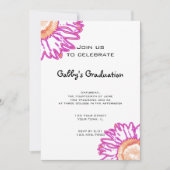 Roze Neon Flower Graduparty Invitation Kaart (Voorkant)