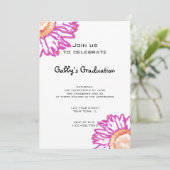 Roze Neon Flower Graduparty Invitation Kaart (Staand voorkant)