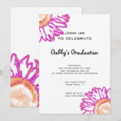 Roze Neon Flower Graduparty Invitation Kaart (Voorkant / Achterkant)