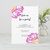Roze Neon Flower Party-uitnodiging Kaart (Staand voorkant)