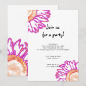 Roze Neon Flower Party-uitnodiging Kaart (Voorkant / Achterkant)