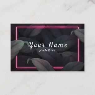 Roze neon frame op tropische bladeren vector visitekaartje