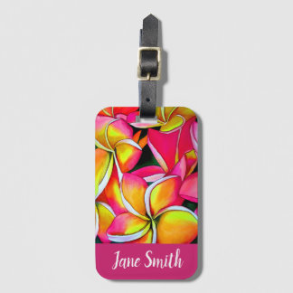 Roze neon Frangipani Plumeria Beach art Bagagelabel
