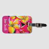 Roze neon Frangipani Plumeria Beach art Bagagelabel (Voorkant (horizontaal))
