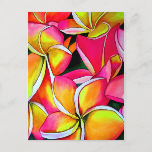 Roze neon Frangipani Plumeria Beach art Briefkaart