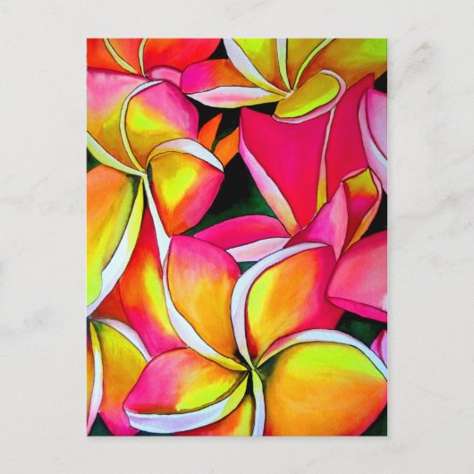 Roze neon Frangipani Plumeria Beach art Briefkaart (Voorkant)