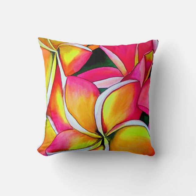 Roze neon Frangipani Plumeria Beach art Kussen (Voorkant)