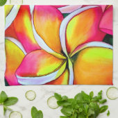Roze neon Frangipani Plumeria Beach art Theedoek (Gevouwen)