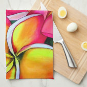 Roze neon Frangipani Plumeria Beach art Theedoek (Quarter Fold)