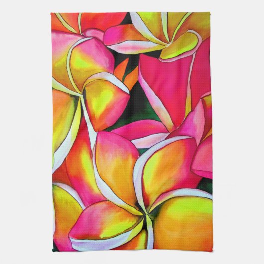 Roze neon Frangipani Plumeria Beach art Theedoek (Verticaal)