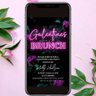 Roze Neon Galentine's Brunch Uitnodiging