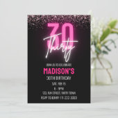 Roze Neon Glitter 30e Verjaardag Uitnodiging Vrouw (Staand voorkant)