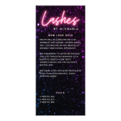 Roze neon & Glitter Lash Extension Price List Reclamekaart (Voorkant)
