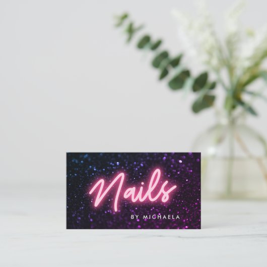 Roze neon & Glitter Nail Salon/Technicus Visitekaartje (Staand voorkant)