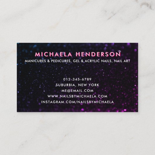Roze neon & Glitter Nail Salon/Technicus Visitekaartje (Achterkant)