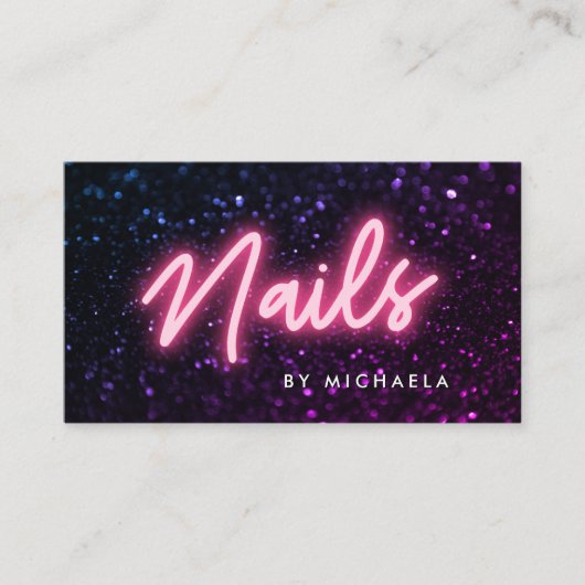 Roze neon & Glitter Nail Salon/Technicus Visitekaartje (Voorkant)