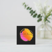 Roze neon glitters vierkante visitekaartje (Staand voorkant)