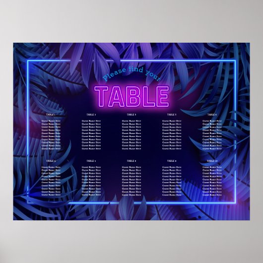 Roze Neon Glow Verjaardag Downloadbare Zitting Gra Poster (Voorkant)