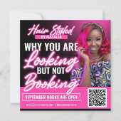 Roze Neon Hair Salon Social Media Post Flyer Kaart (Voorkant)