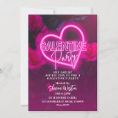 Roze Neon Hart Galentine Party Uitnodiging (Voorkant)