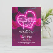 Roze Neon Hart Galentine Party Uitnodiging (Staand voorkant)