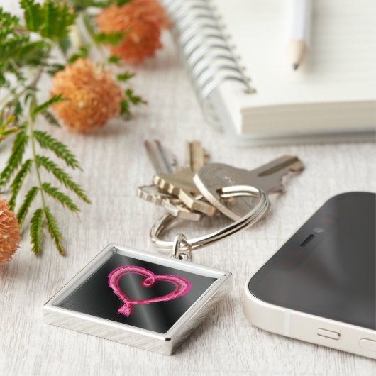 Roze Neon Heart Sleutelhanger (Zijkant)