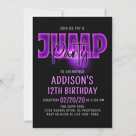 Roze Neon Jump Party Verjaardag uitnodiging (Voorkant)