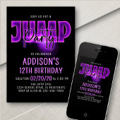 Roze Neon Jump Party Verjaardag uitnodiging