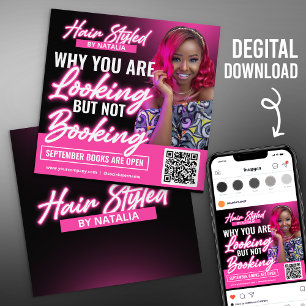 Roze Neon Kapsalon Social Media Post Flyer Kaart