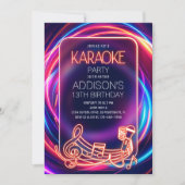 Roze Neon Karaoke Uitnodiging voor verjaardag (Voorkant)