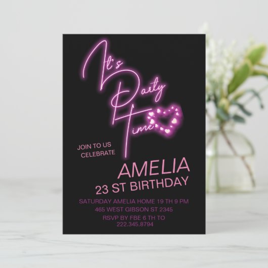 Roze Neon Light Birthday Kaart (Staand voorkant)