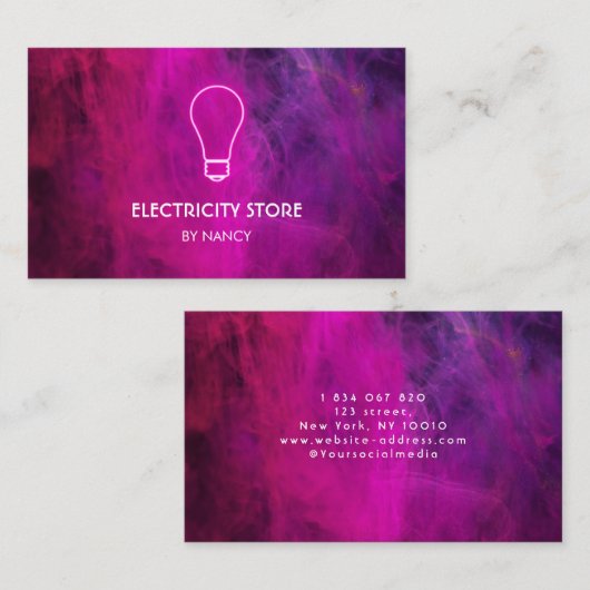 Roze Neon Lightbulb, elektricien Visitekaartje (Voorkant / Achterkant)