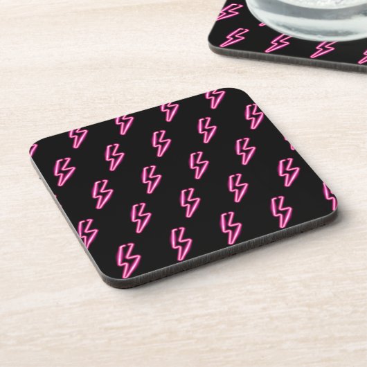 Roze Neon Lightning Bolt Patroon Bier Onderzetter (Linkerzijde)