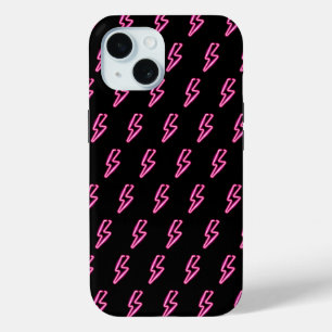 Roze Neon Lightning Bolt Patroon iPhone 15 Case