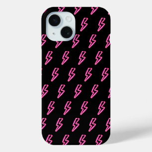 Roze Neon Lightning Bolt Patroon iPhone 15 Case