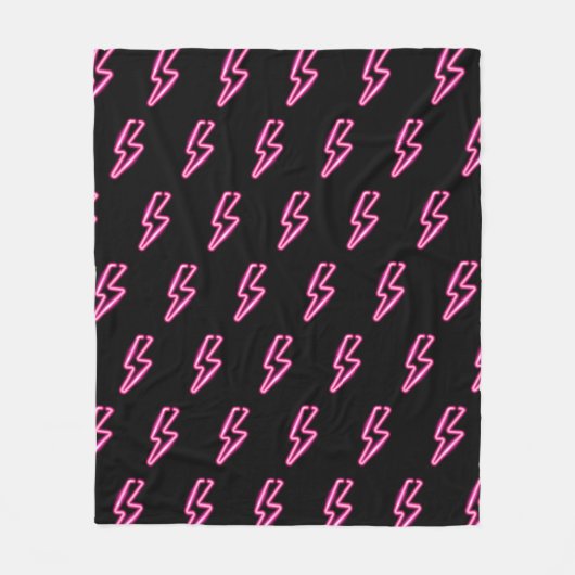 Roze Neon Lightning Bolt Patroon Fleece Deken (Voorkant)