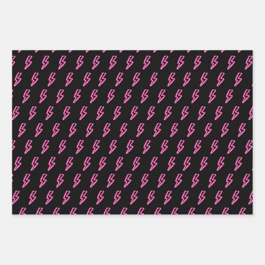 Roze Neon Lightning Bolt Patroon Inpakpapier Vel (Voorkant 2)