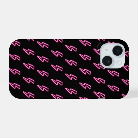 Roze Neon Lightning Bolt Patroon iPhone 15 Case (Achterkant horizontaal)