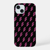 Roze Neon Lightning Bolt Patroon iPhone 15 Case (Achterkant)