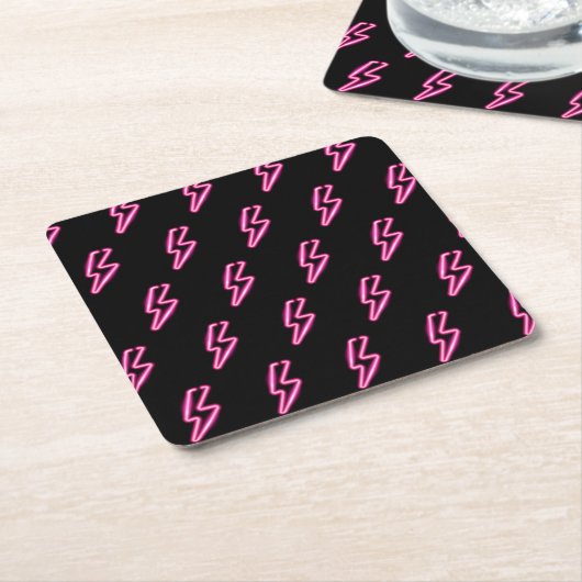Roze Neon Lightning Bolt Patroon Kartonnen Onderzetters (Schuin)