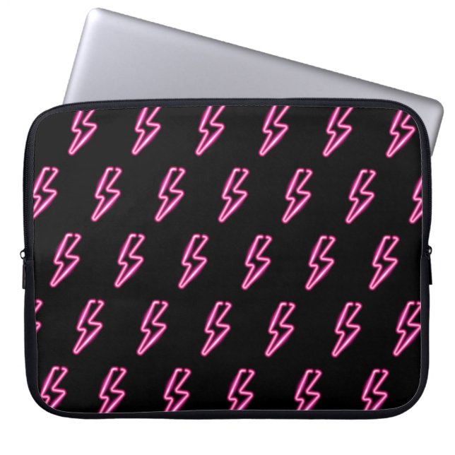 Roze Neon Lightning Bolt Patroon Laptop Sleeve (Voorkant)