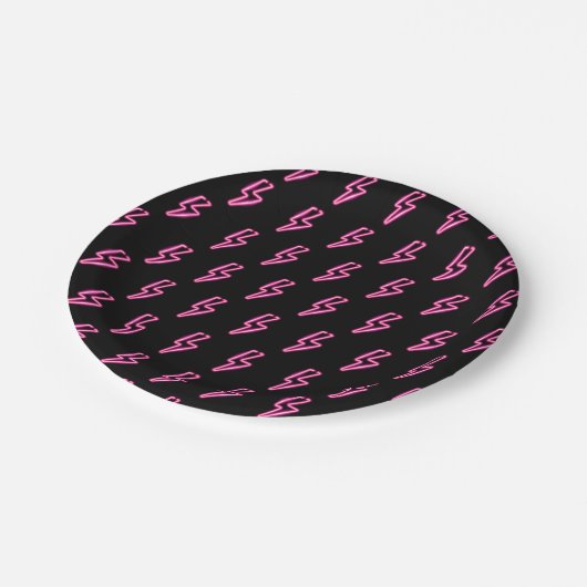 Roze Neon Lightning Bolt Patroon Papieren Bordje (Gekanteld)